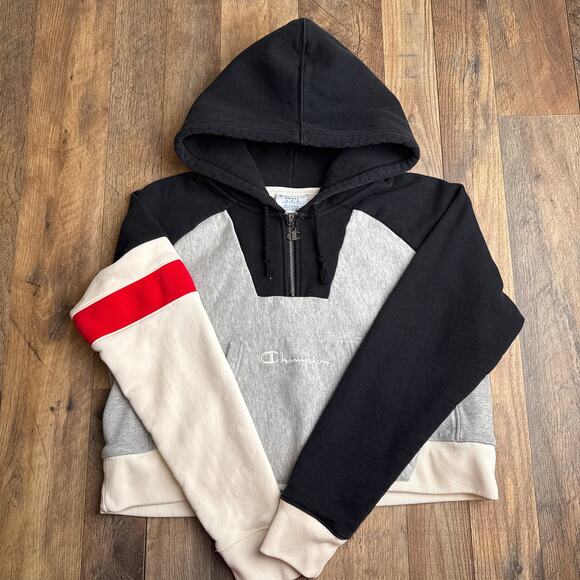 Vintage Champion Reverse Weave Hoodie Women's Small Gray Cropped Y2K 1/4 Zip - Picture 1 of 13
